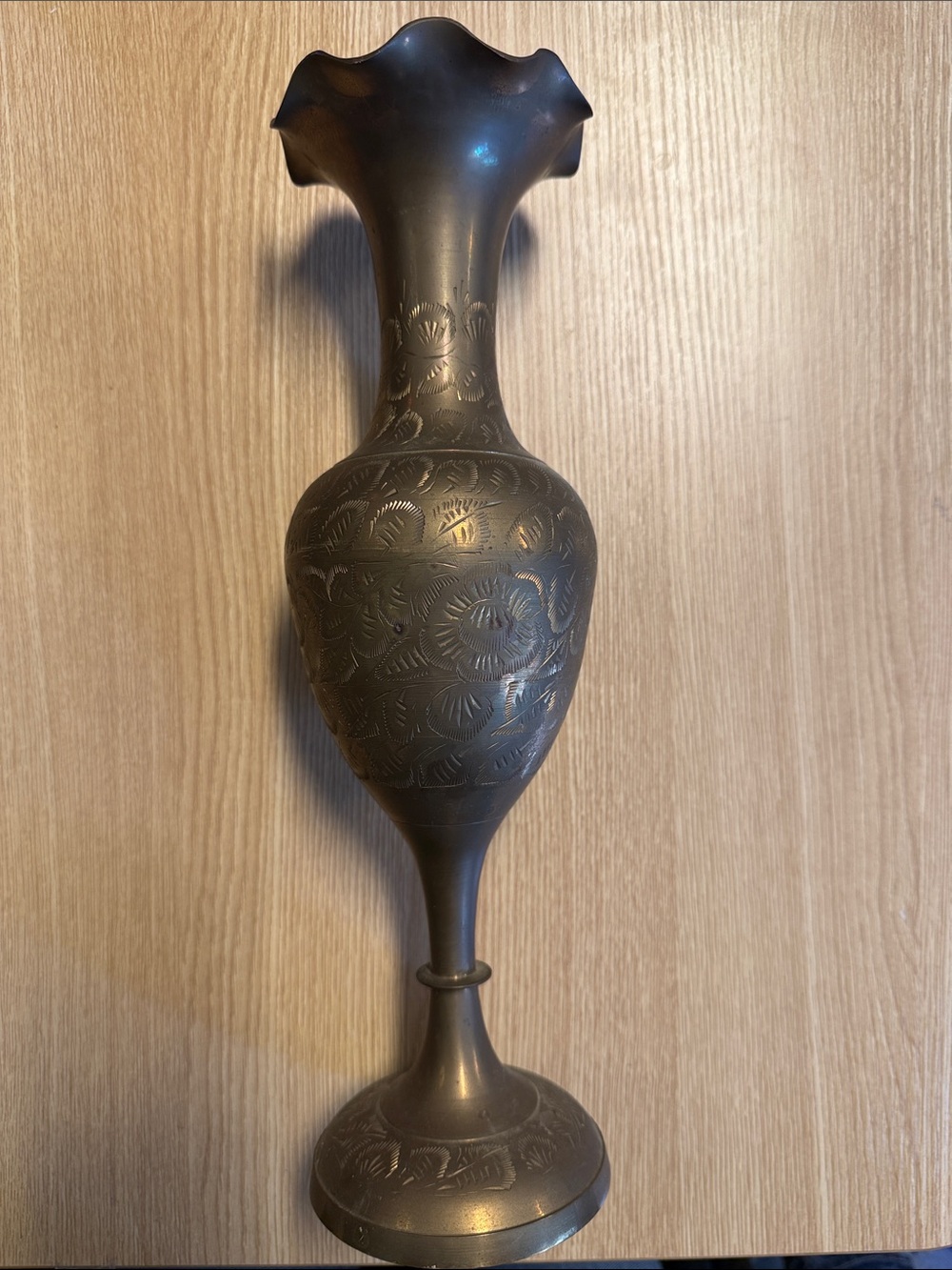 Vintage Etched Brass Ornate Footed Vase